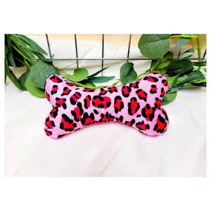 Plushie Squeaky Bone Pink Leopard