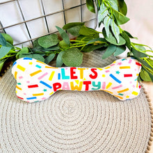 Load image into Gallery viewer, Let&#39;s Pawty! Birthday Party Plushie Squeaky Bone
